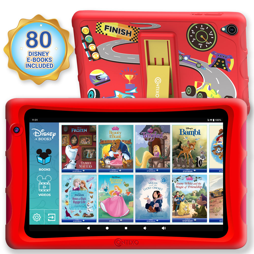 Contixo K81 Kids 8-Inch Tablet with 80 Disney eBooks - 4GB + 64GB - Red