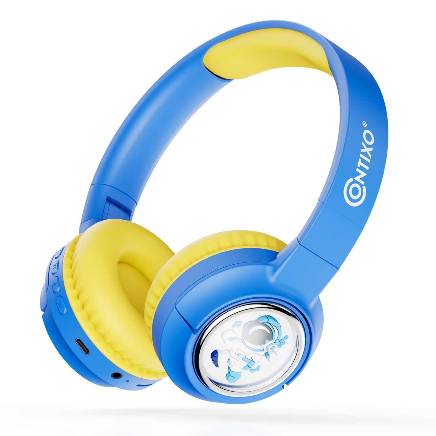 Contixo Kids Bluetooth Headphones - Wireless, 85/94dB Safe Volume, LED Lights, Mic & 3.5mm Jack - Blue