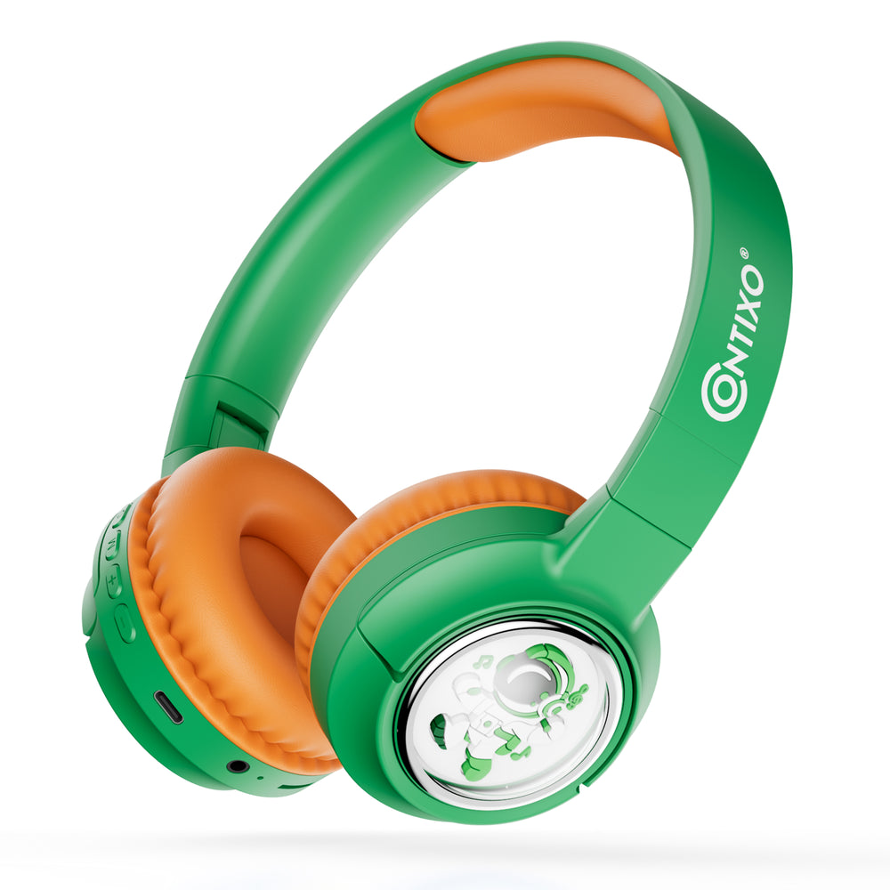 Contixo Kids Bluetooth Headphones - Wireless, 85/94dB Safe Volume, LED Lights, Mic & 3.5mm Jack - Green