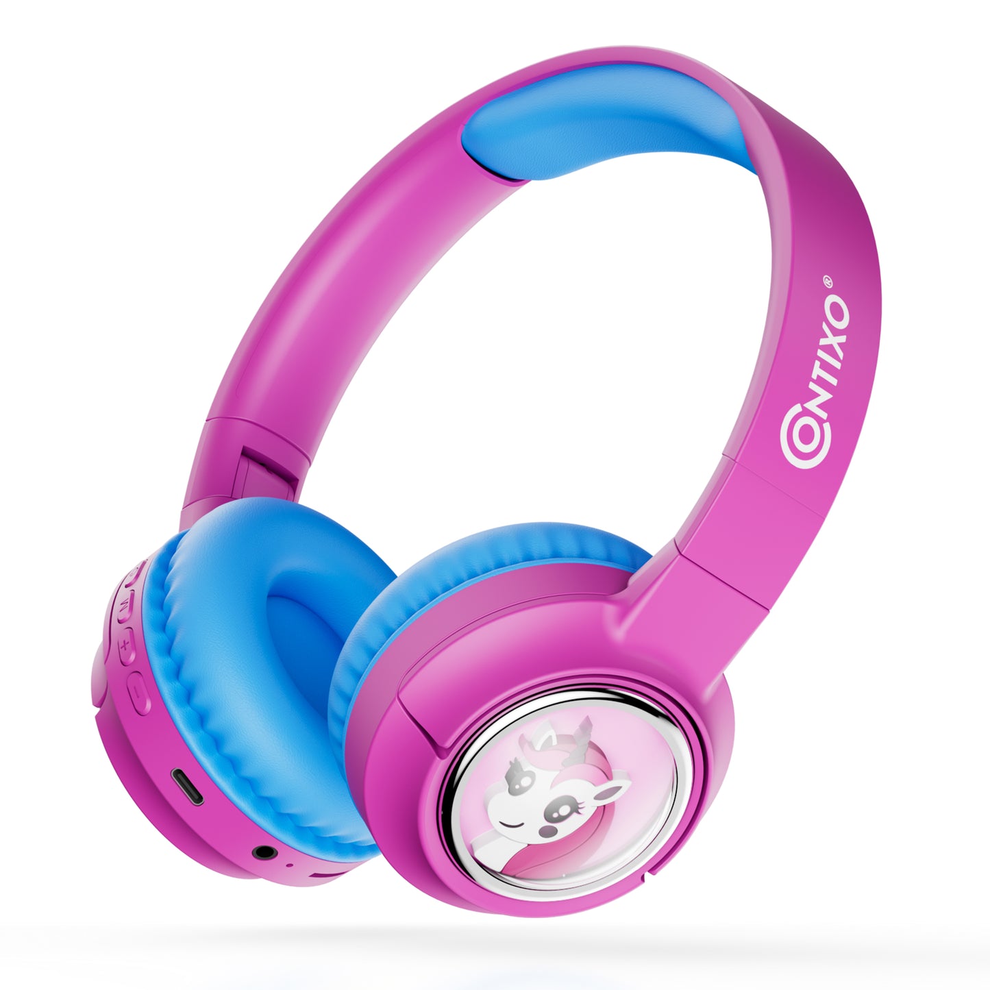 Contixo Kids Bluetooth Headphones - Wireless, 85/94dB Safe Volume, LED Lights, Mic & 3.5mm Jack - Pink