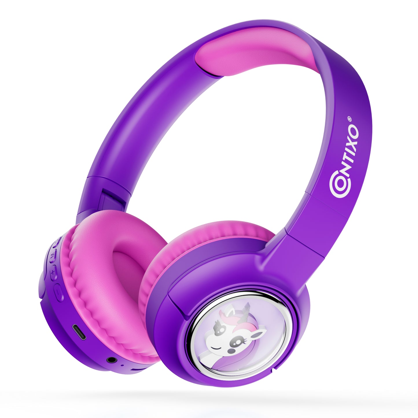 Contixo Kids Bluetooth Headphones - Wireless, 85/94dB Safe Volume, LED Lights, Mic & 3.5mm Jack - Purple