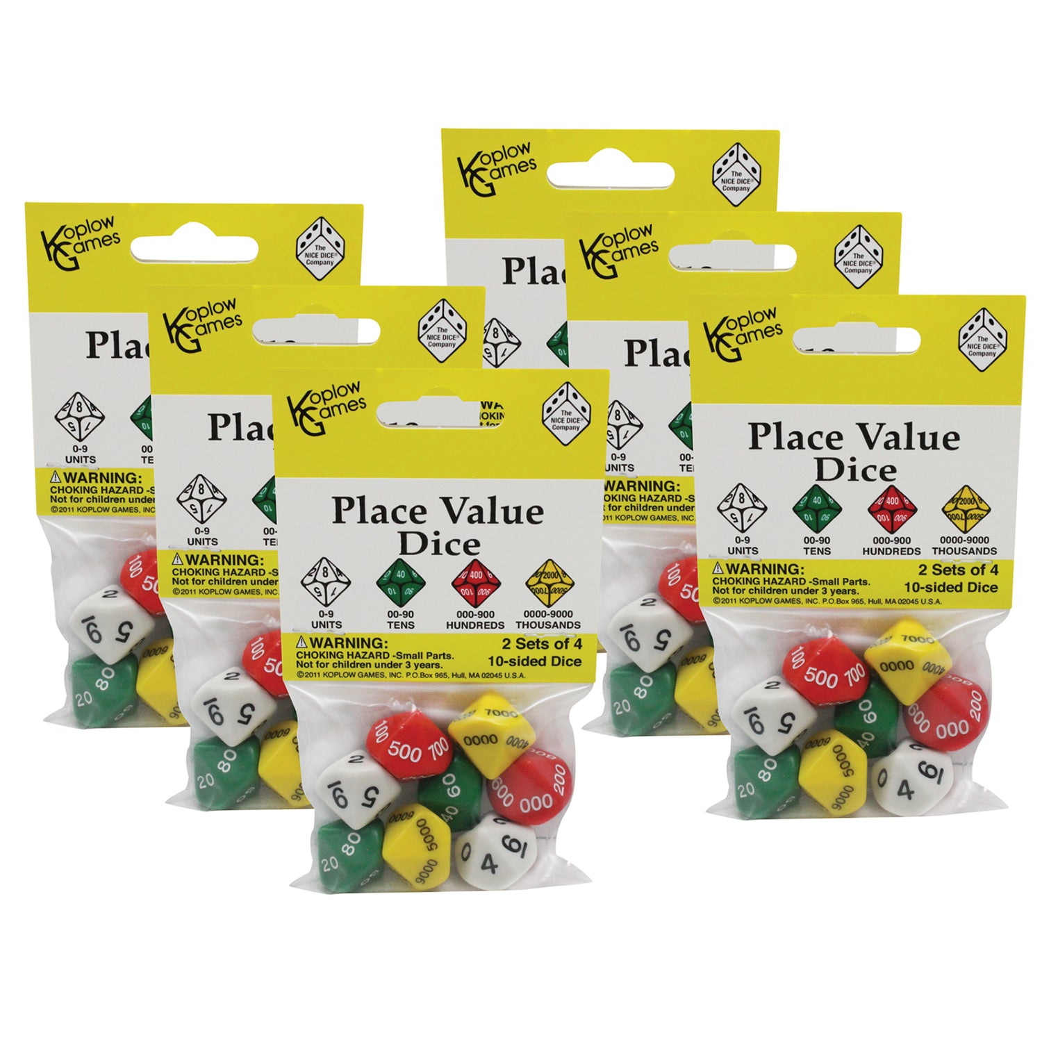 Koplow Games Educational Place Value Dice - Colorful Assortment - Set of 48