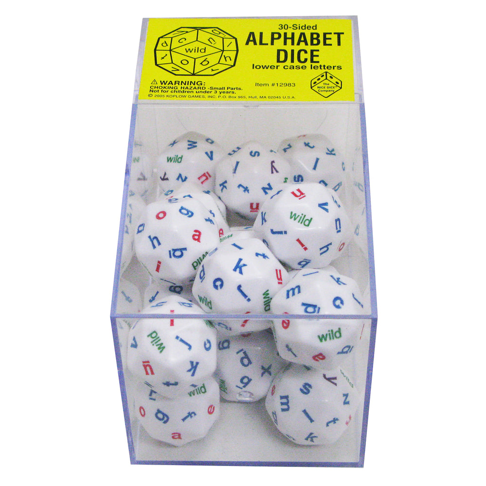 Koplow Games Educational 30-Sided Alphabet Dice - Lowercase Letters - Box of 20