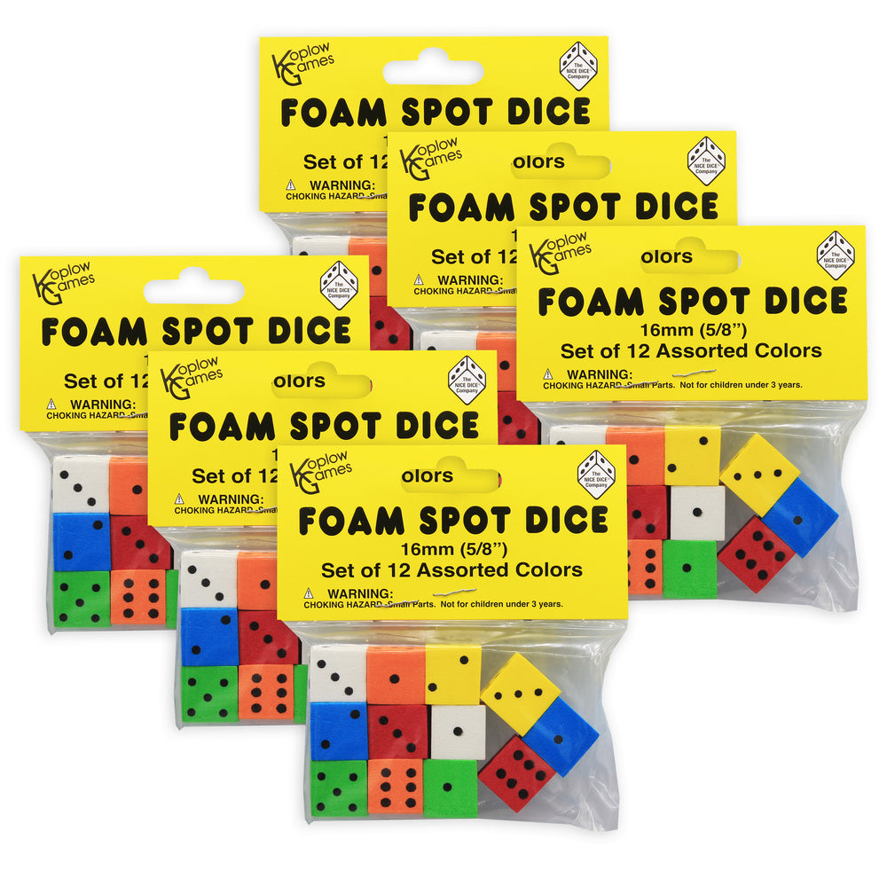 Koplow Games Colorful 16mm Foam Dice - 72 Pack Assortment