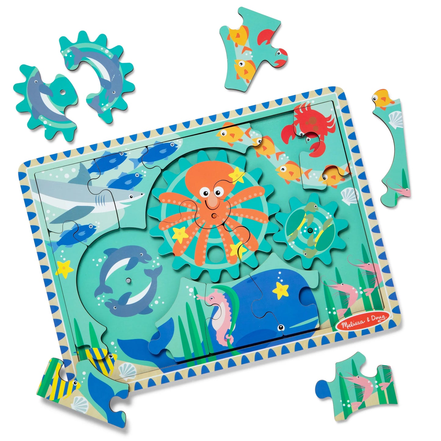 Melissa & Doug Underwater Adventure Wooden Gear Puzzle - Ocean Theme