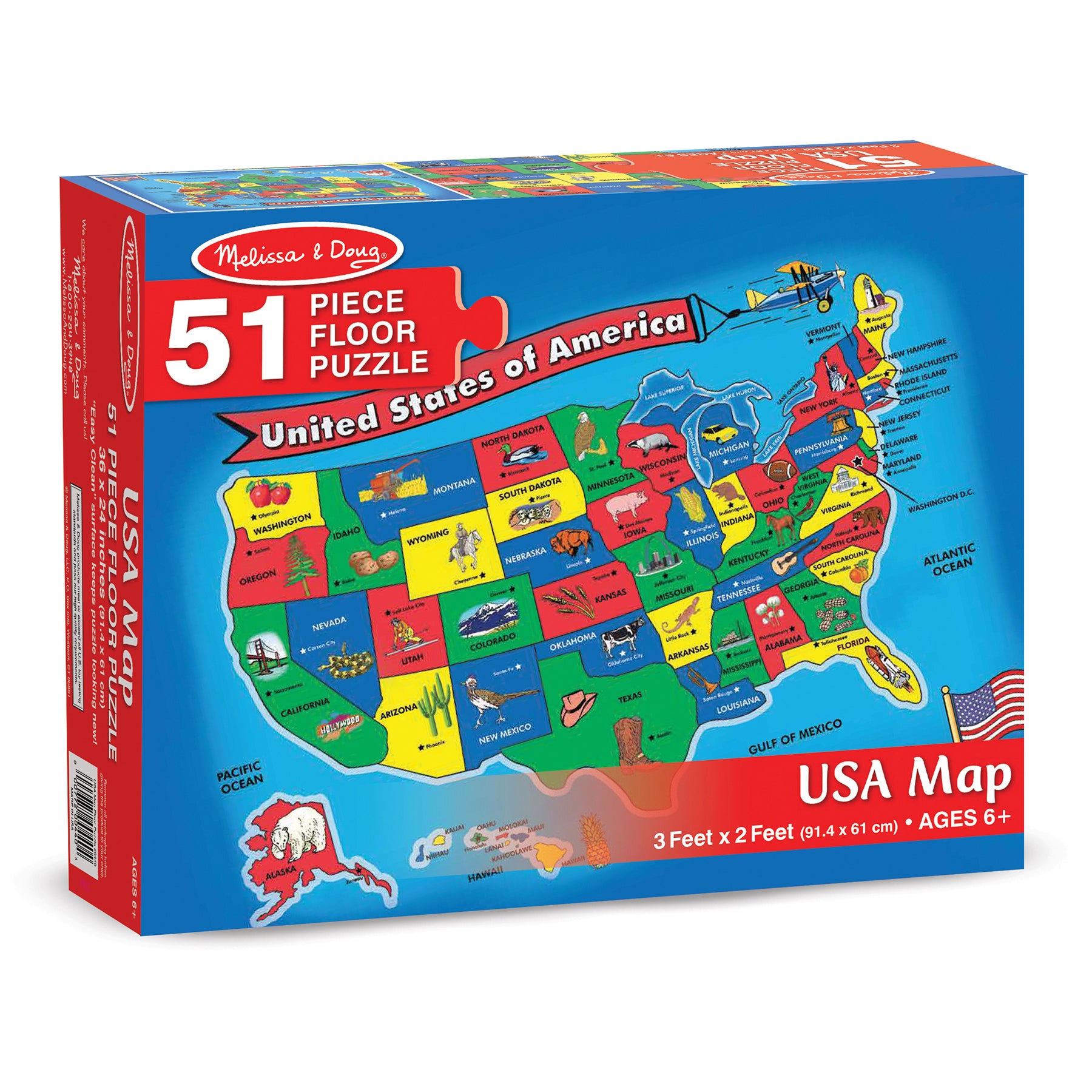 Melissa & Doug U.S. Map Floor Puzzle - 51 Pieces, 2 Pack