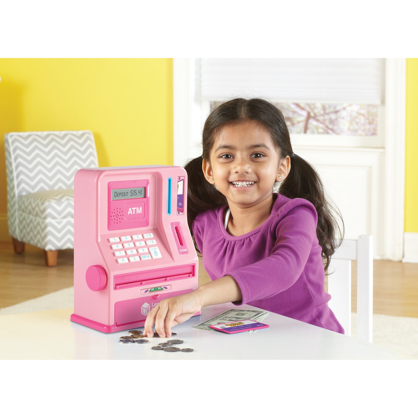 Learning Resources Pretend and Play Teaching ATM Bank, Flamingo Pink