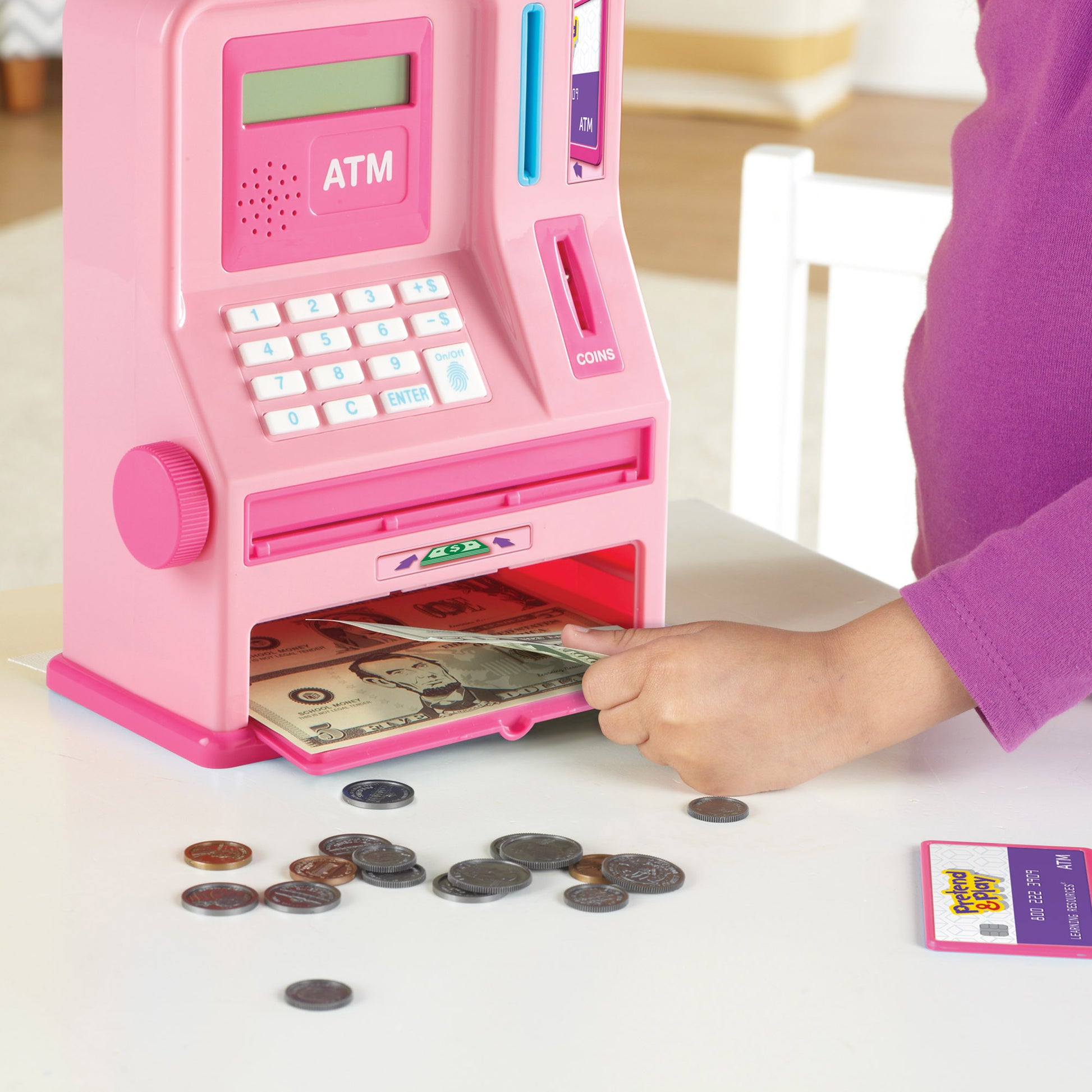 Learning Resources Pretend and Play Teaching ATM Bank, Flamingo Pink