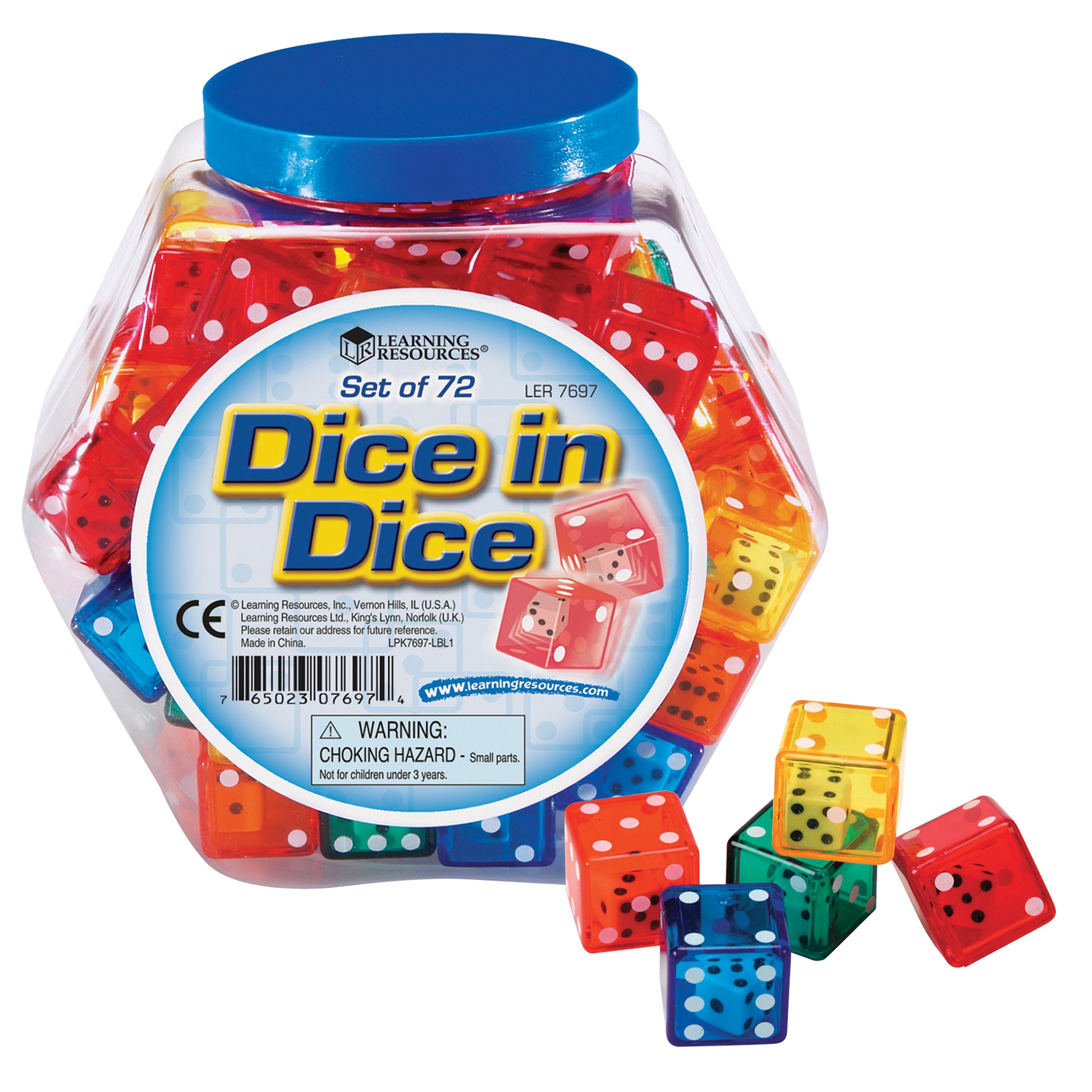 Learning Resources Dice in Dice Bucket - Colorful Math Learning Set - Pack of 72