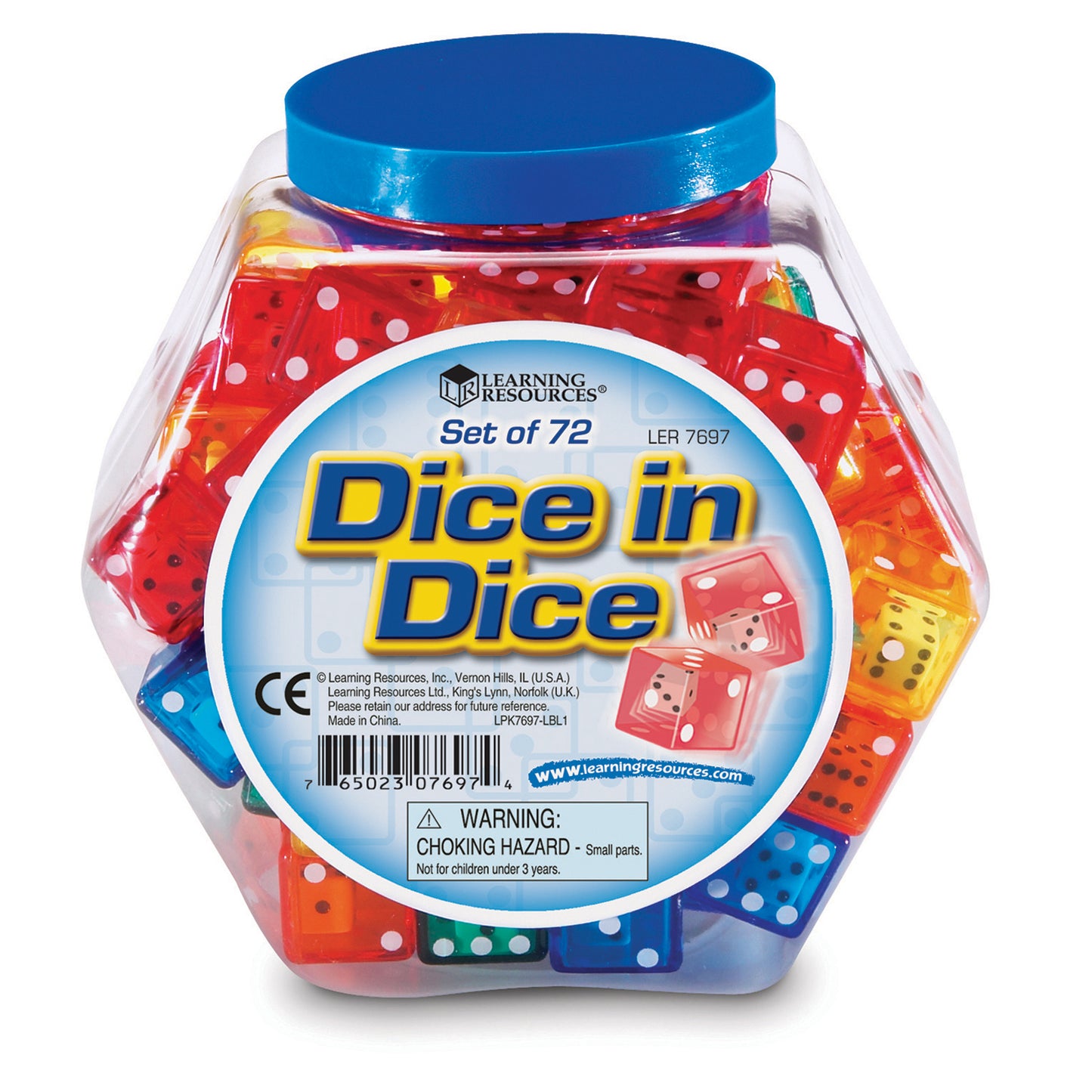 Learning Resources Dice in Dice Bucket - Colorful Math Learning Set - Pack of 72