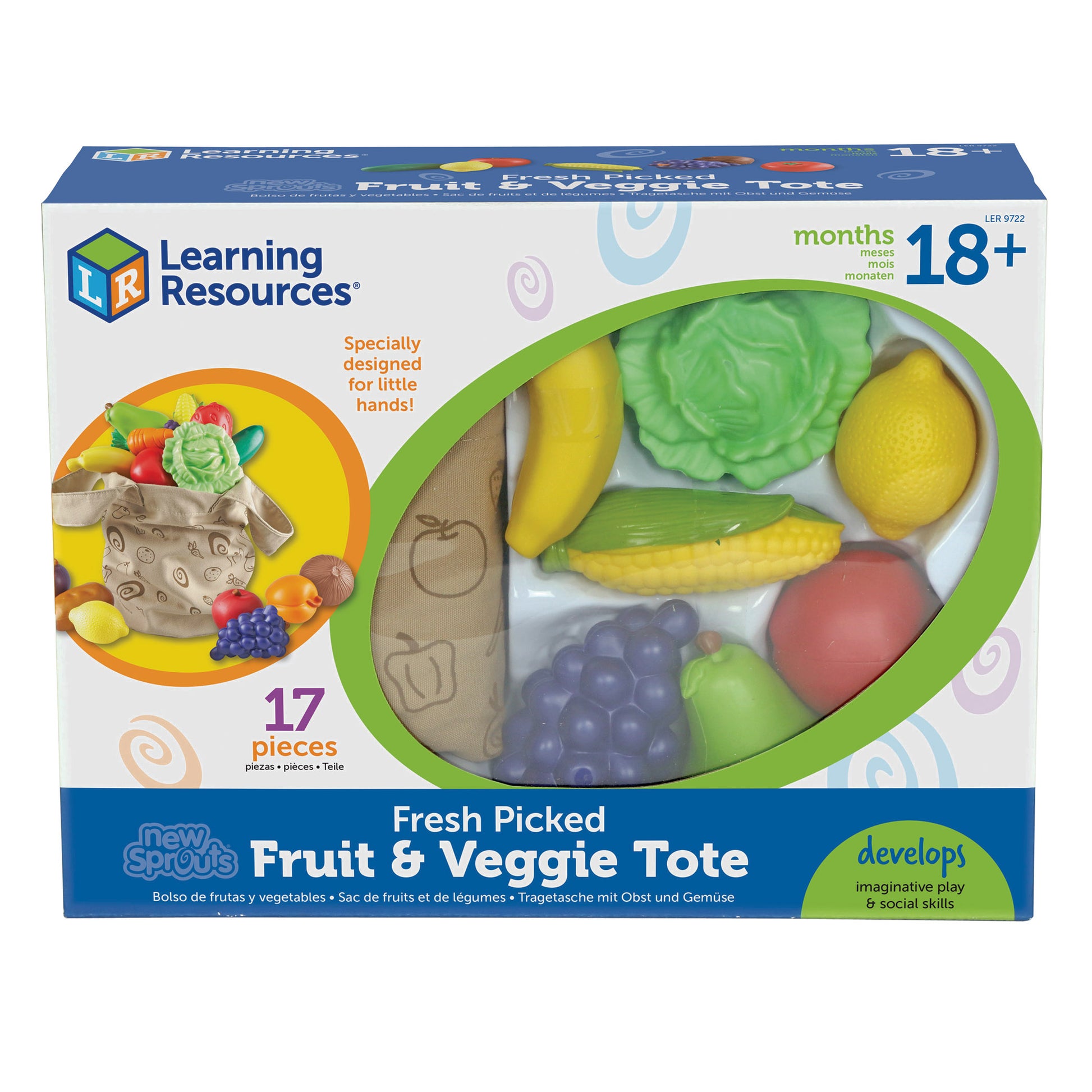 Learning Resources 17pc Fresh Picked Fruit & Veggie Tote