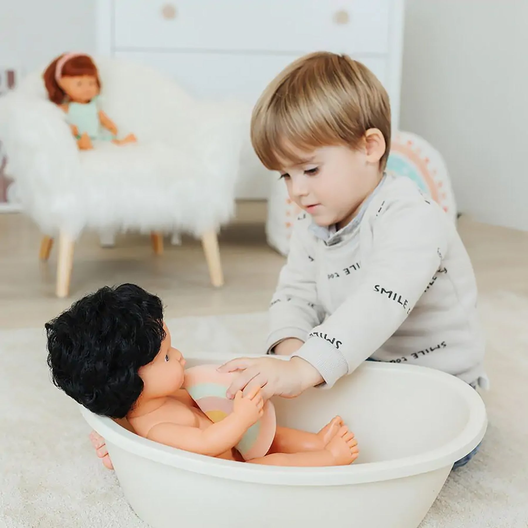 Miniland Eco-Friendly Doll Bathtub Set with Rainbow Sponge