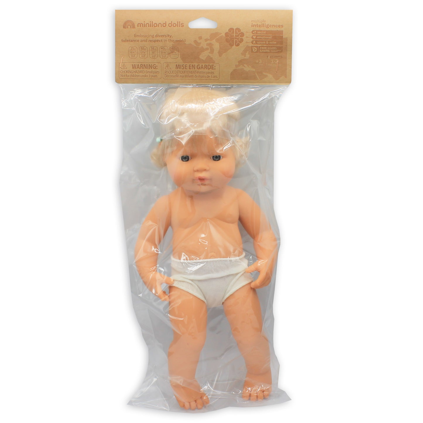 Miniland 15'' Blonde Hair Baby Doll with Hearing Aid - Vanilla Scented