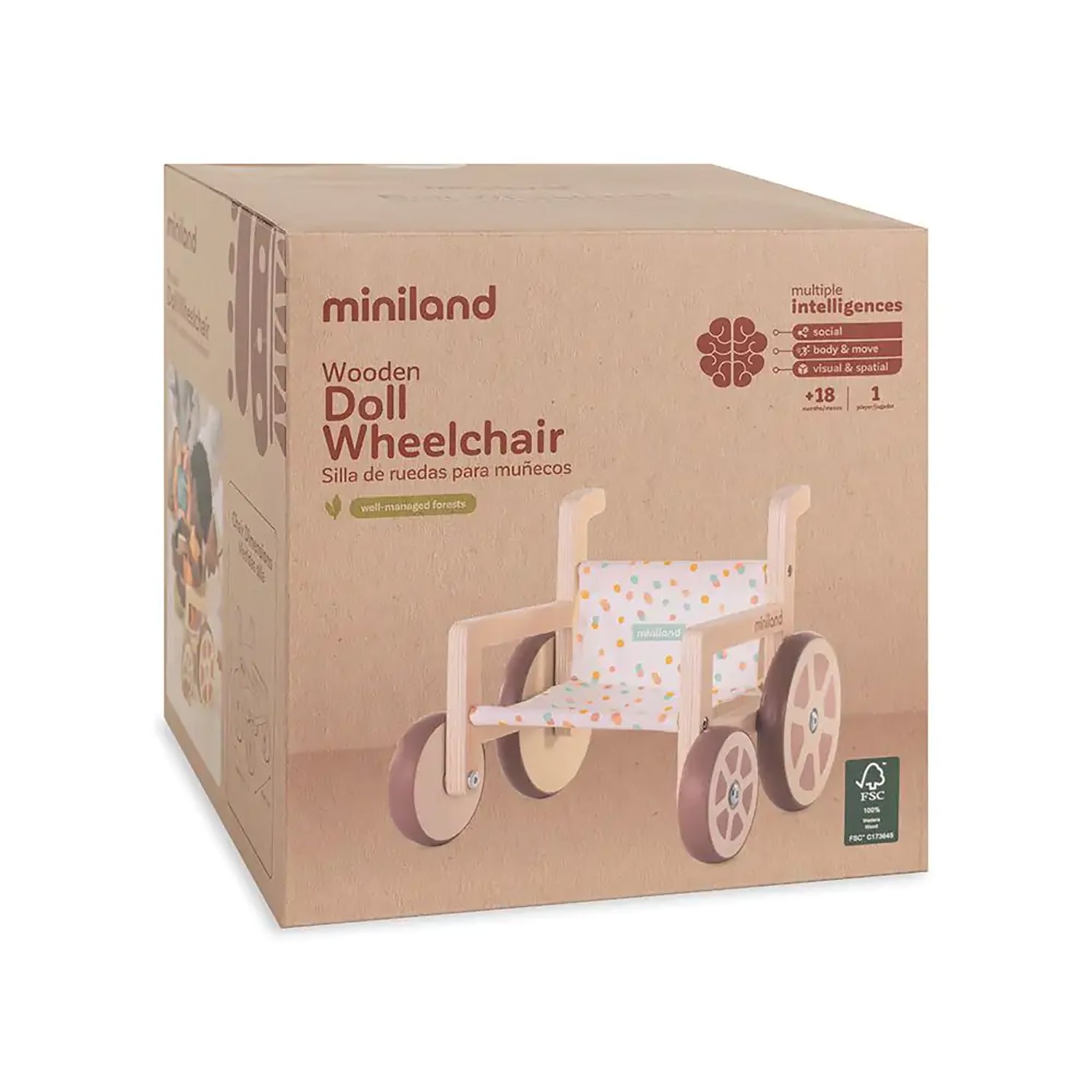 Miniland Eco-Friendly Wooden Wheelchair Doll Accessory