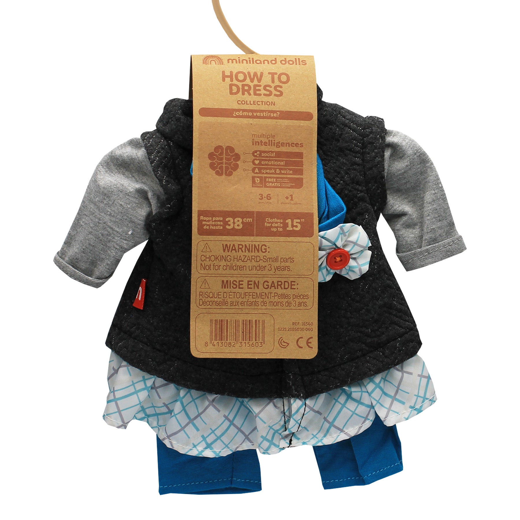 Miniland Autumn/Spring Outfit for 15-Inch Girl Dolls - Includes Accessories