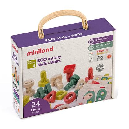 Miniland ECO Nuts & Bolts Set - 28 Pieces - Educational Shape Toys