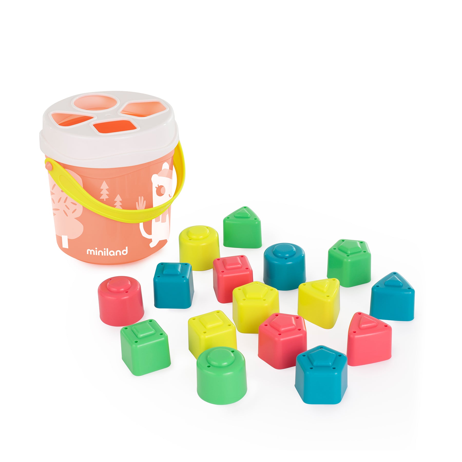 Miniland Shape Sorting Bucket – Playful Salmon