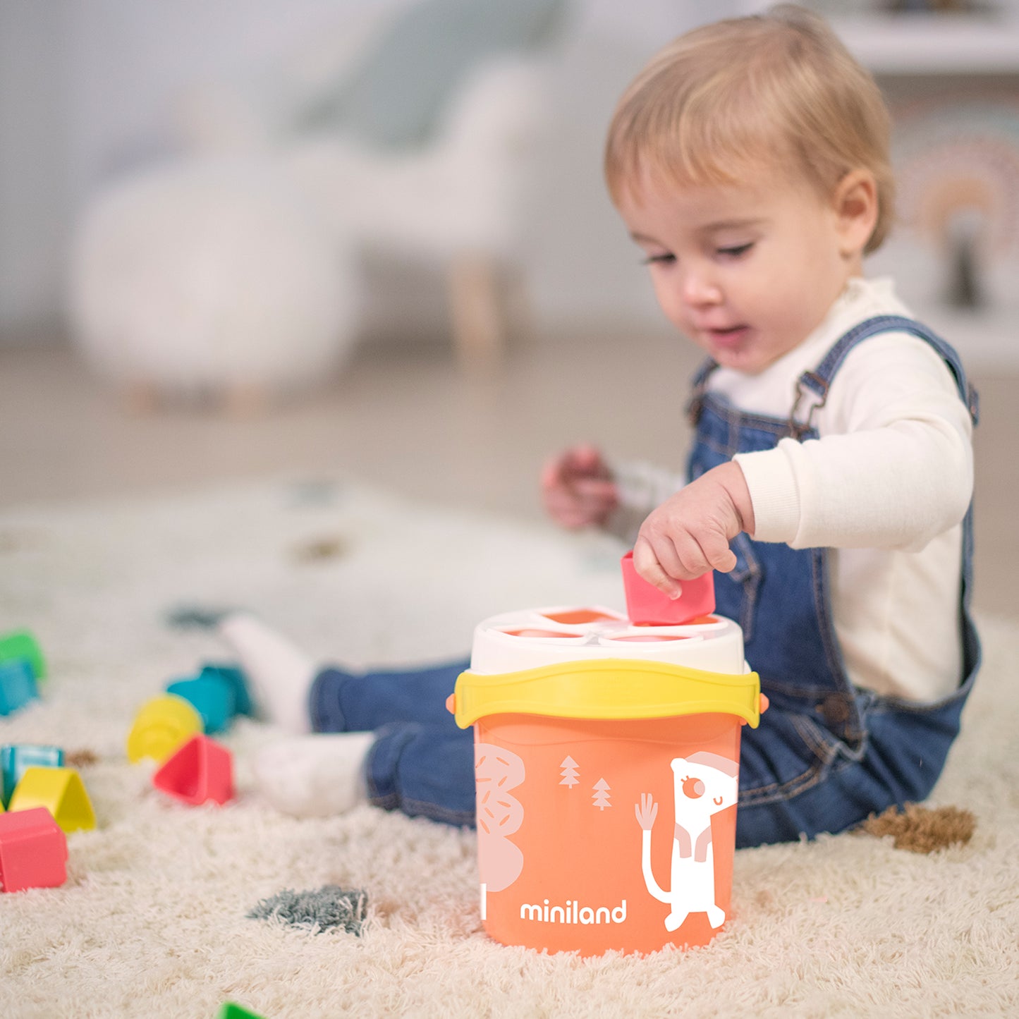 Miniland Shape Sorting Bucket – Playful Salmon