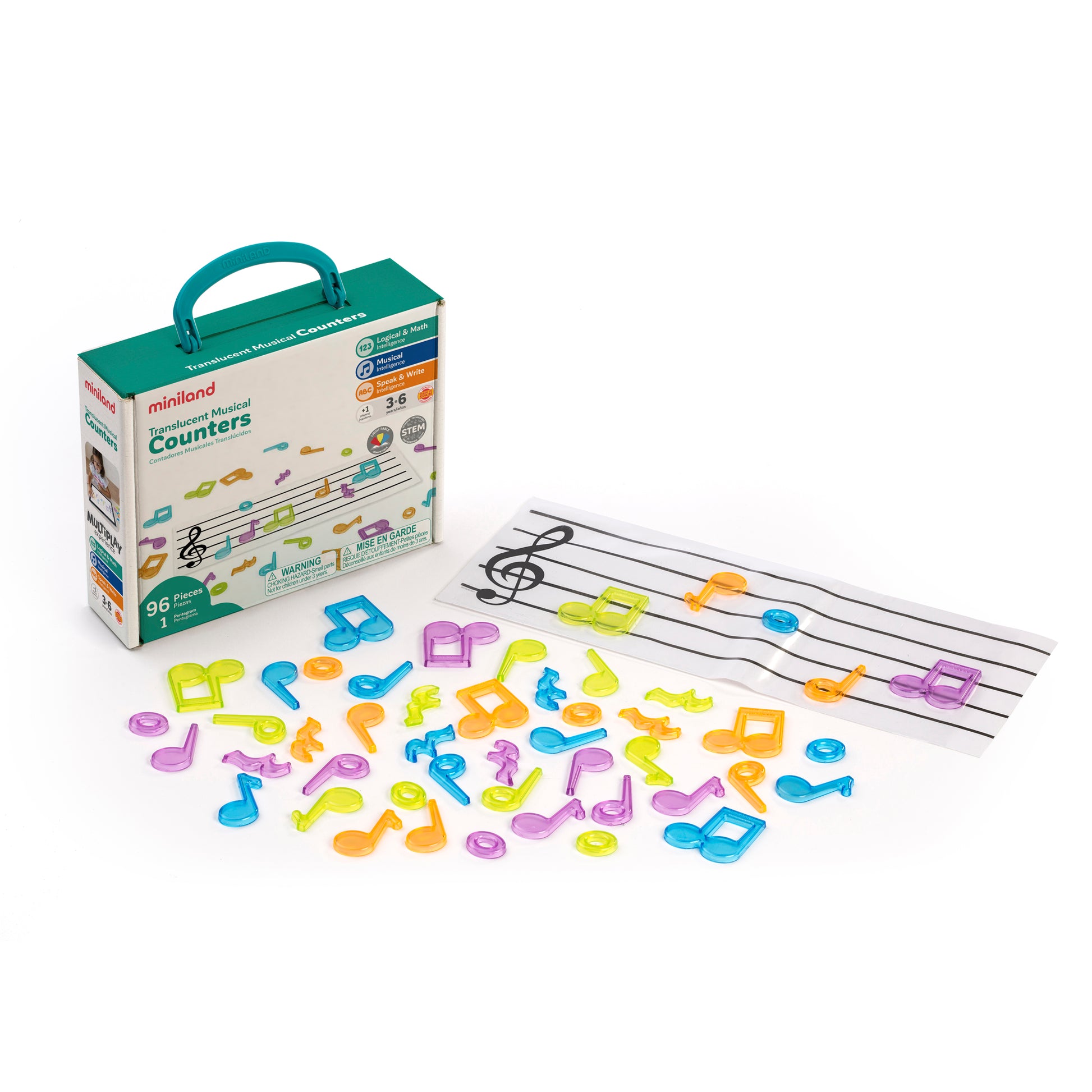 Miniland Translucent Musical Counters - Vibrant Note-Shaped Pieces for Early Learning