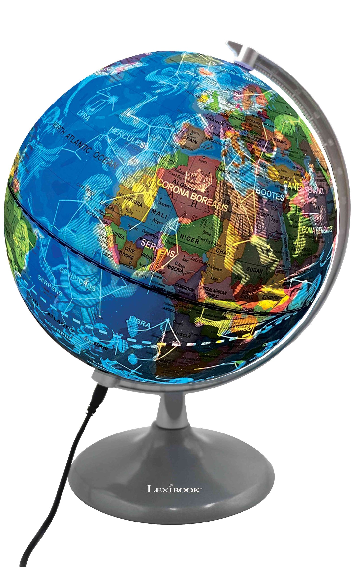 Lexibook Luminous Day and Night Globe - Dual Display - Metal Base