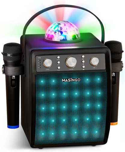 Masingo Ostinato M7 Portable Karaoke Machine with Wireless Microphones - Black