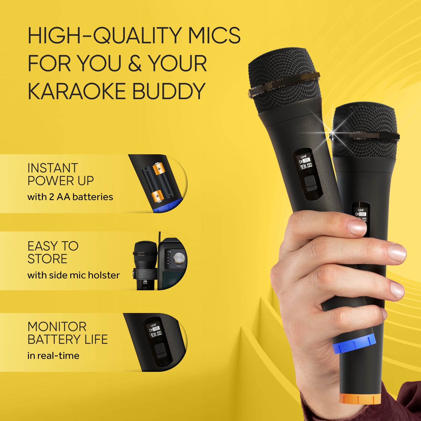 Masingo Ostinato M7 Portable Karaoke Machine with Wireless Microphones - Black