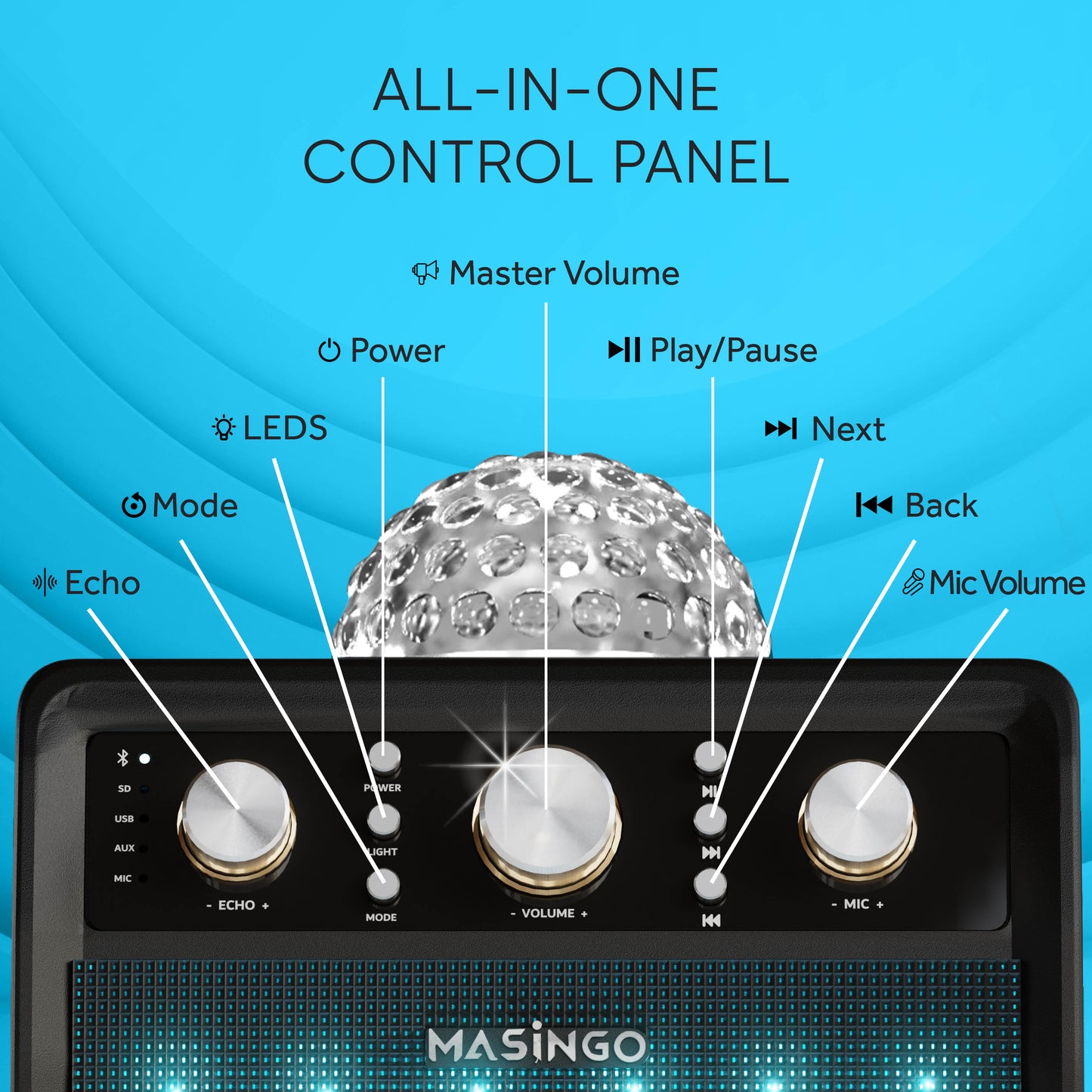 Masingo Ostinato M7 Portable Wood Karaoke Machine with Wireless Microphones