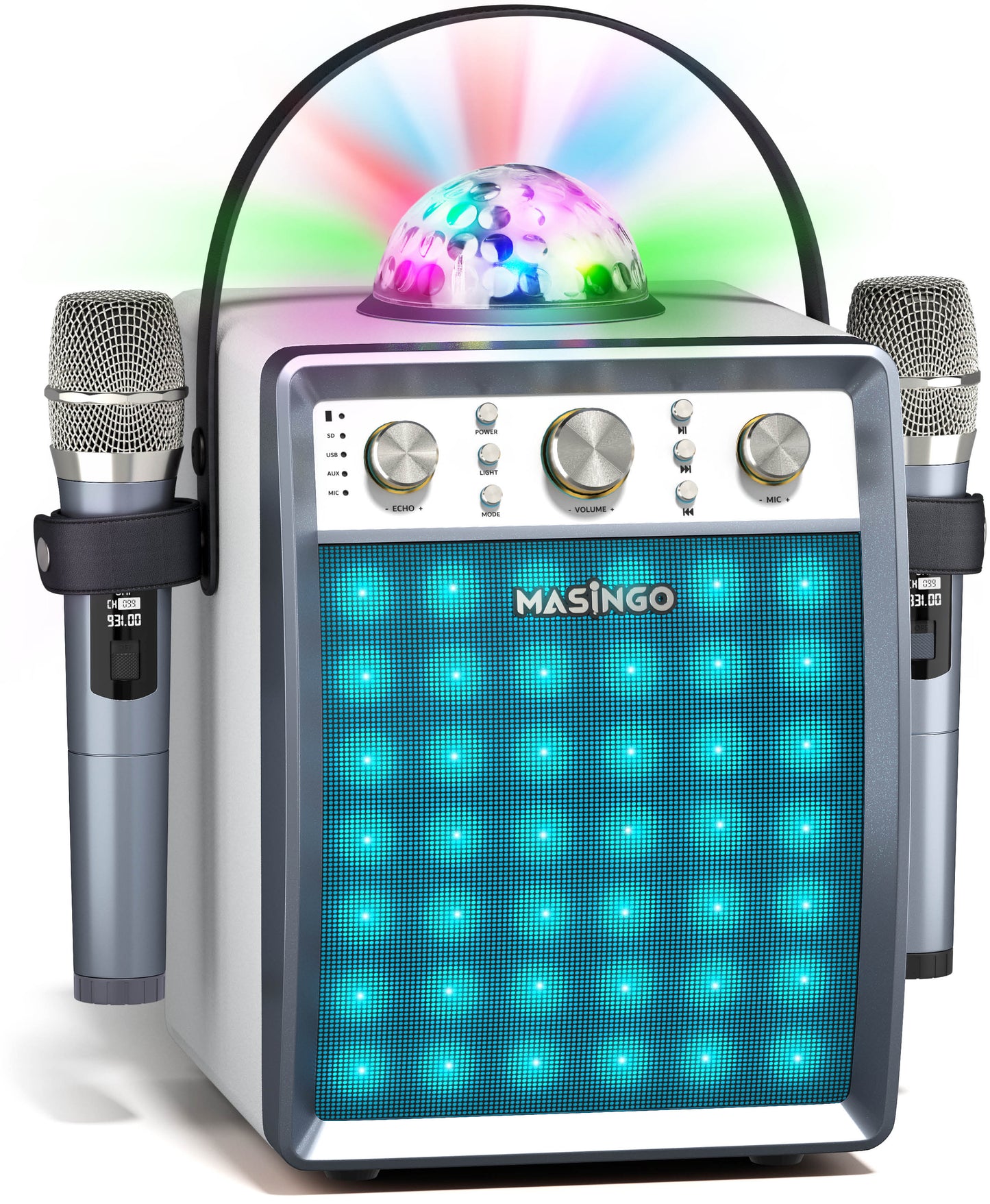 Masingo Ostinato M7 Portable Karaoke Machine with Wireless Microphones - White