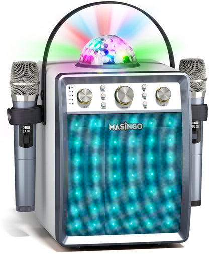 Masingo Ostinato M7 Portable Karaoke Machine with Wireless Microphones - White