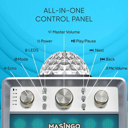 Masingo Ostinato M7 Portable Karaoke Machine with Wireless Microphones - White