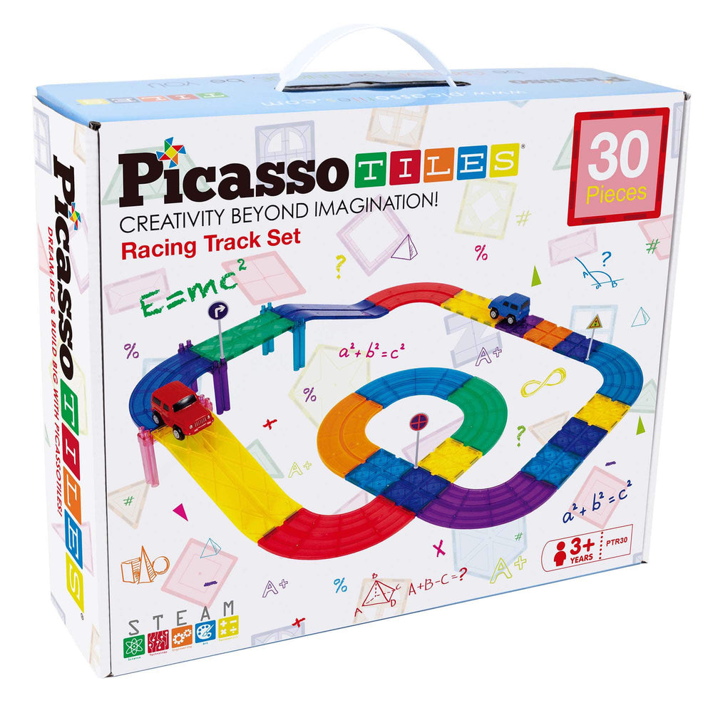 PicassoTiles Race Track Magnetic Building Set, 30-Piece