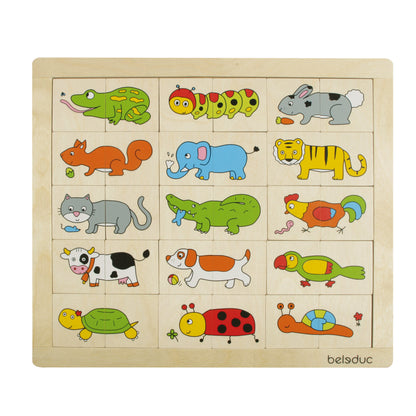 Beleduc Match & Mix Wooden Animal Puzzle - Memory & Creativity Game