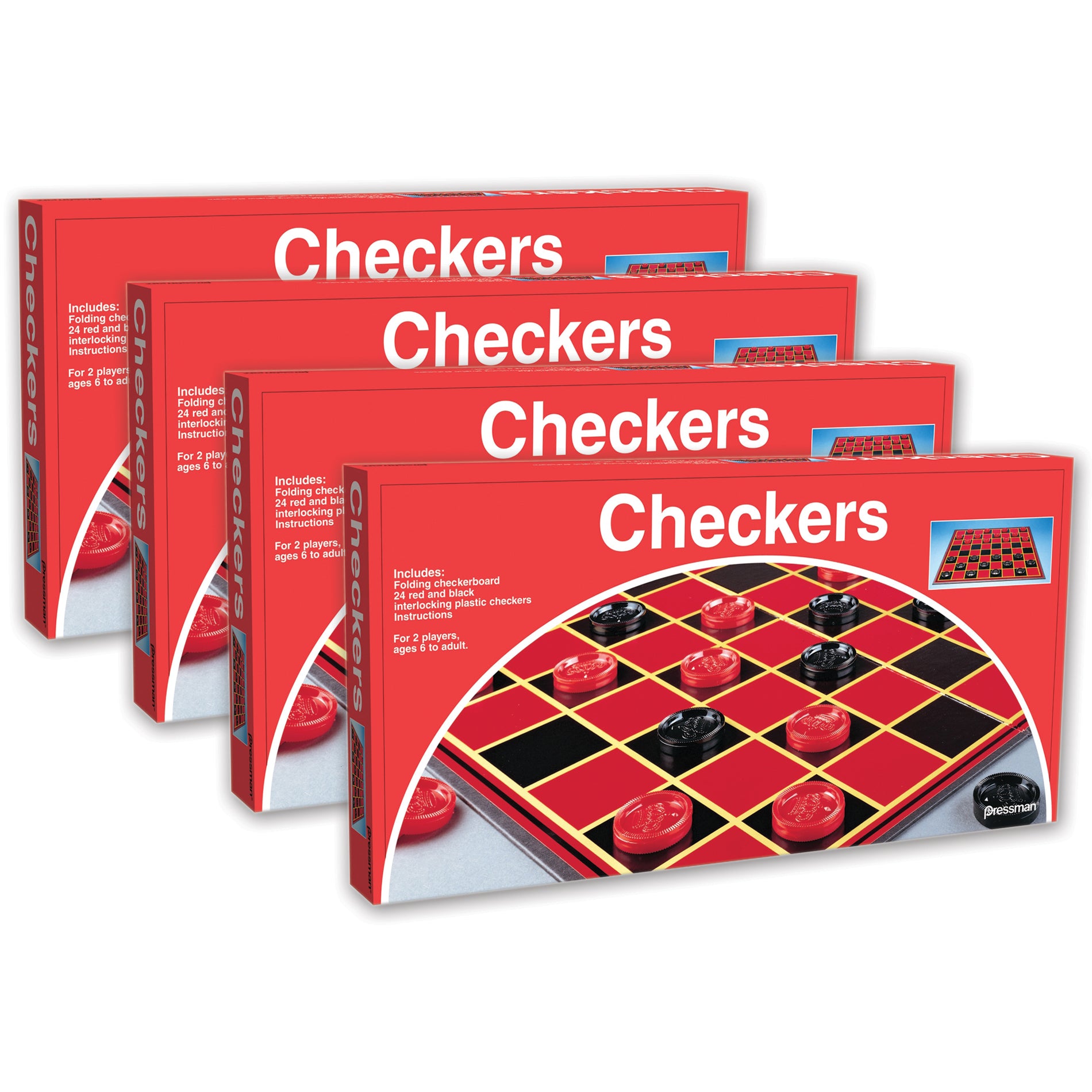 Pressman Classic Checkers Board Game, Family Pack of 4