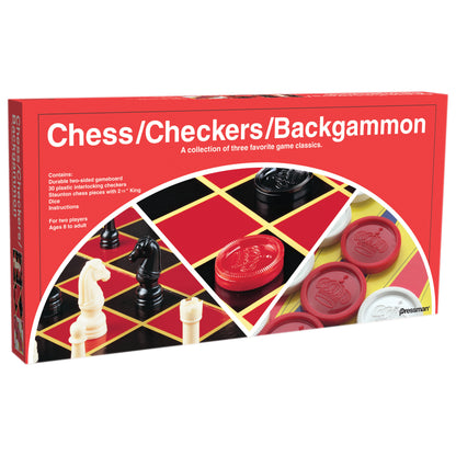 Pressman Triple-Play Classic Board Games Set, Chess/Checkers/Backgam Net, Pack of 2