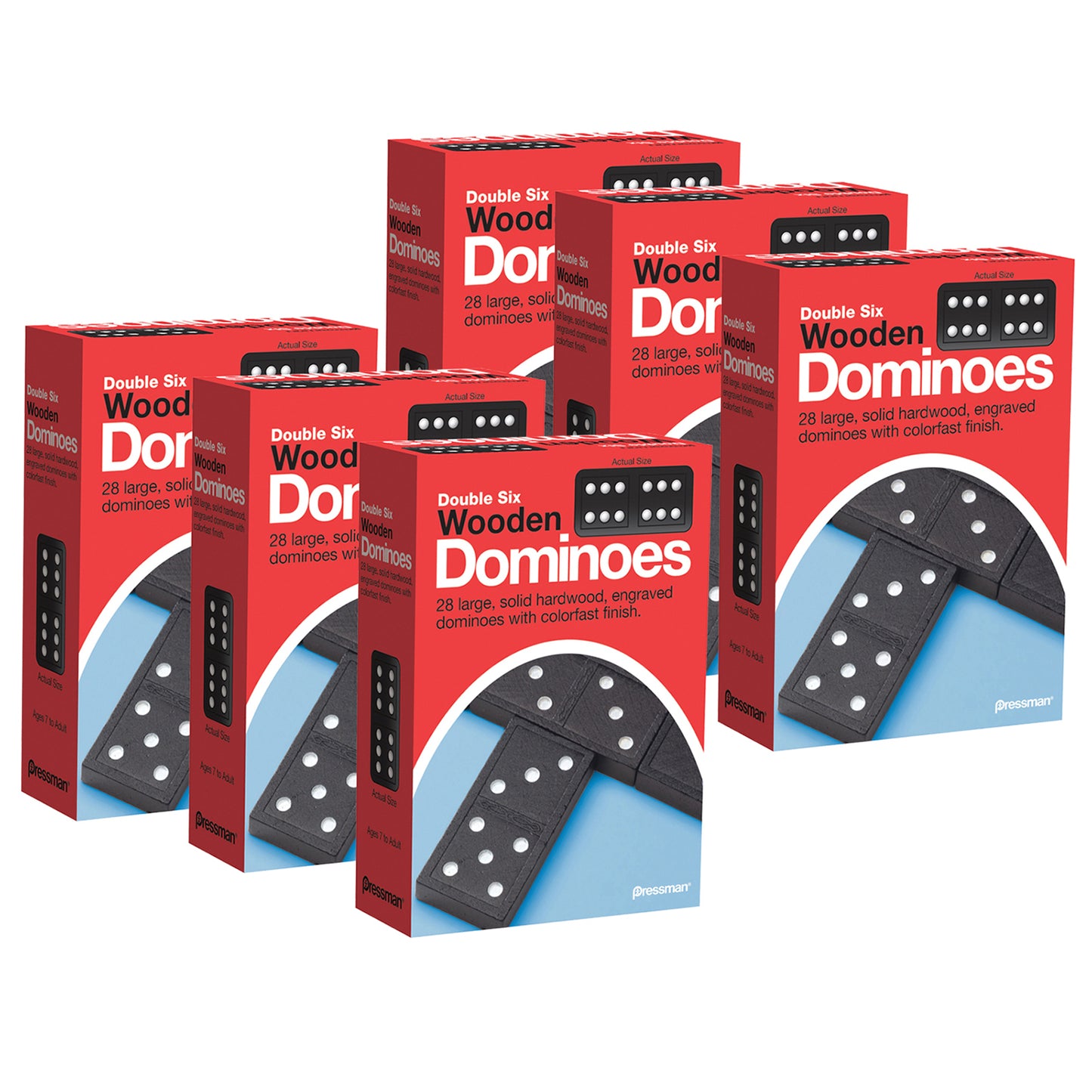 Pressman Double Six Wooden Dominoes Game, 6-Pack Set