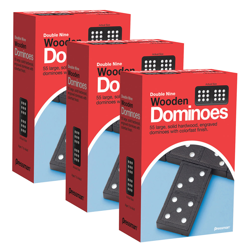 Pressman Triple Pack Double Nine Wooden Dominoes Game