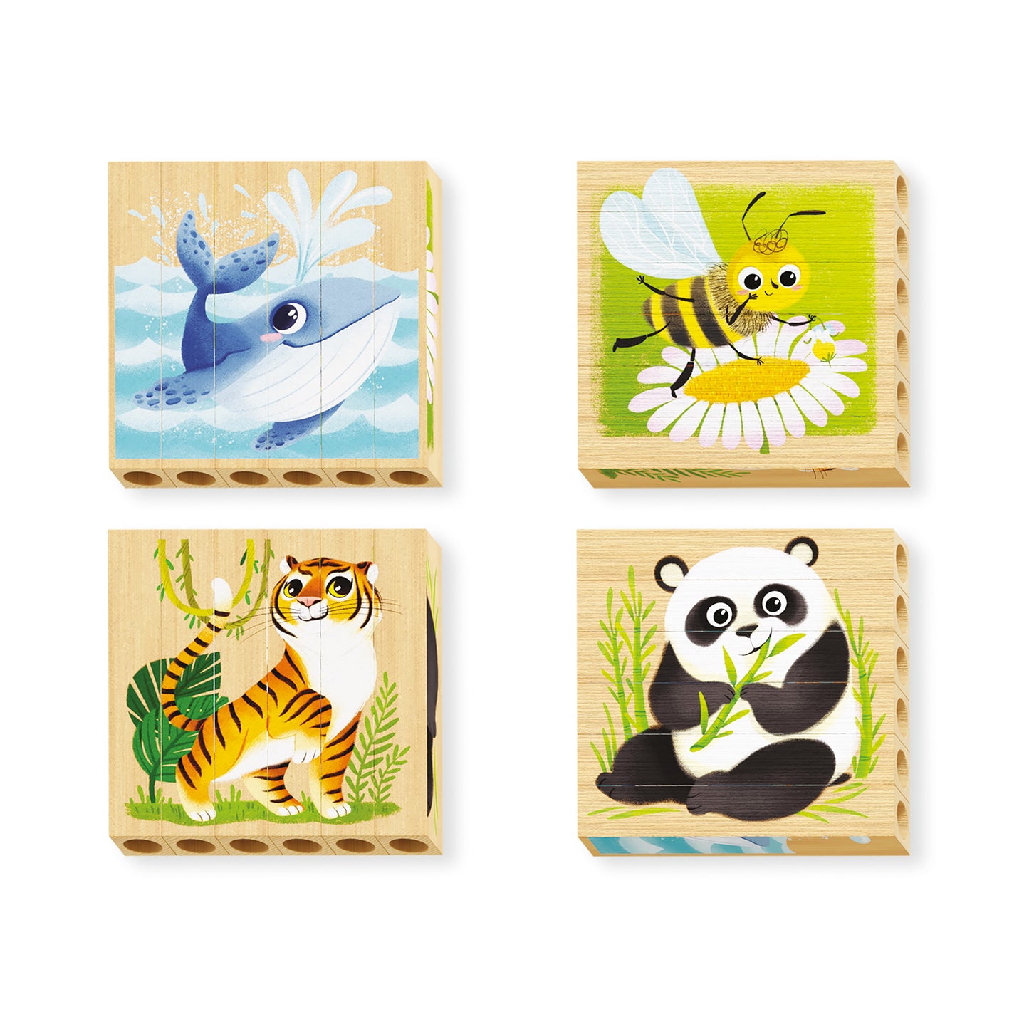 Quercetti Endangered Animals 4-Pack Mix-N-Match Wooden Puzzle