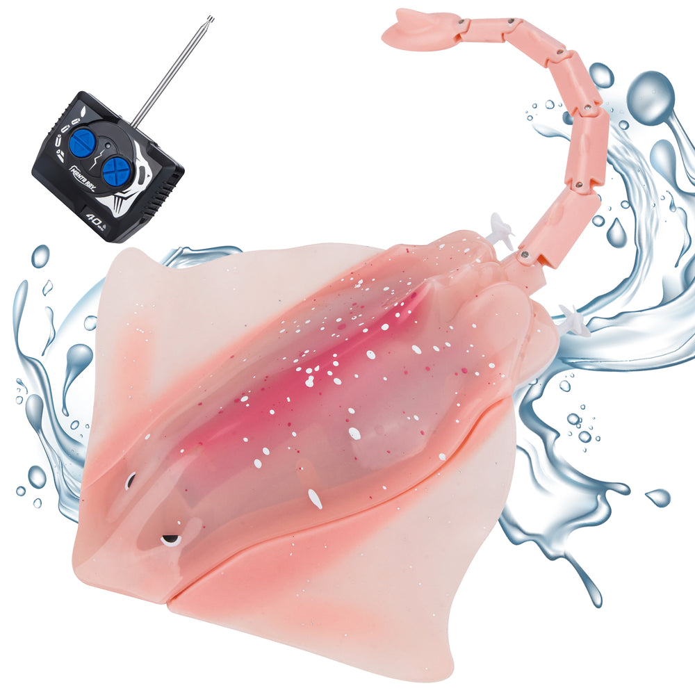 Contixo RC Stingray Toy, Waterproof Remote Control Fish, LED Lights, Dual Motor, 40-Min Playtime, Ages 3-12 - Pink