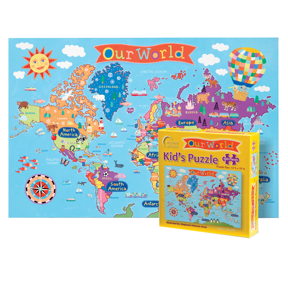 Round World Products Kid's Jigsaw Puzzle, World, 13" x 19", 100 Pieces