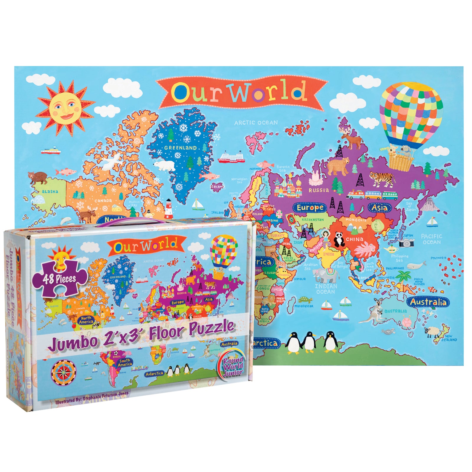 Round World Products Vibrant World Map Floor Puzzle - 48 pc