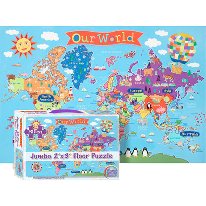 Round World Products Vibrant World Map Floor Puzzle - 48 pc