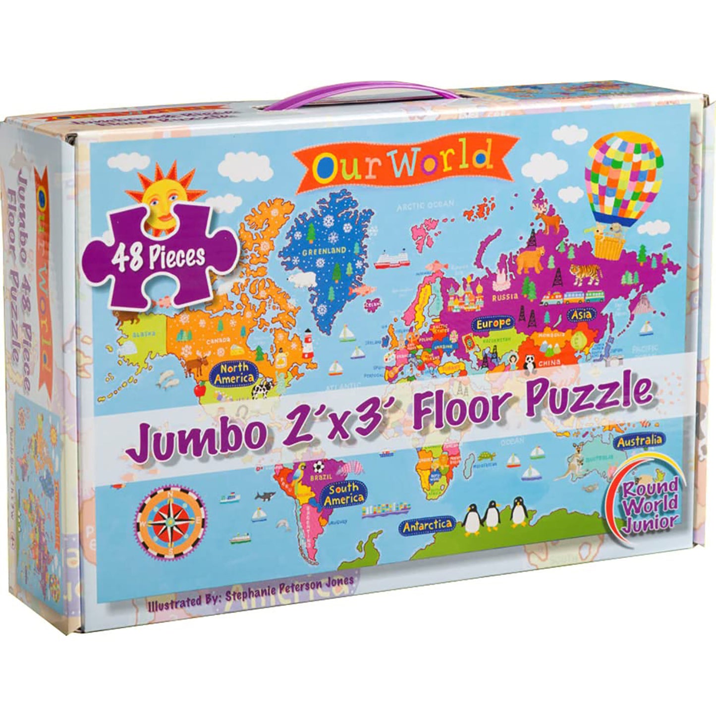 Round World Products Vibrant World Map Floor Puzzle - 48 pc