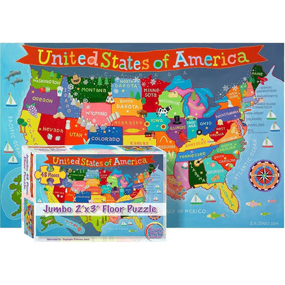 Round World Products USA Map Floor Puzzle for Kids - 48 pc