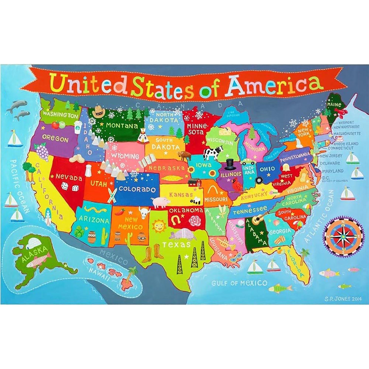 Round World Products USA Map Floor Puzzle for Kids - 48 pc