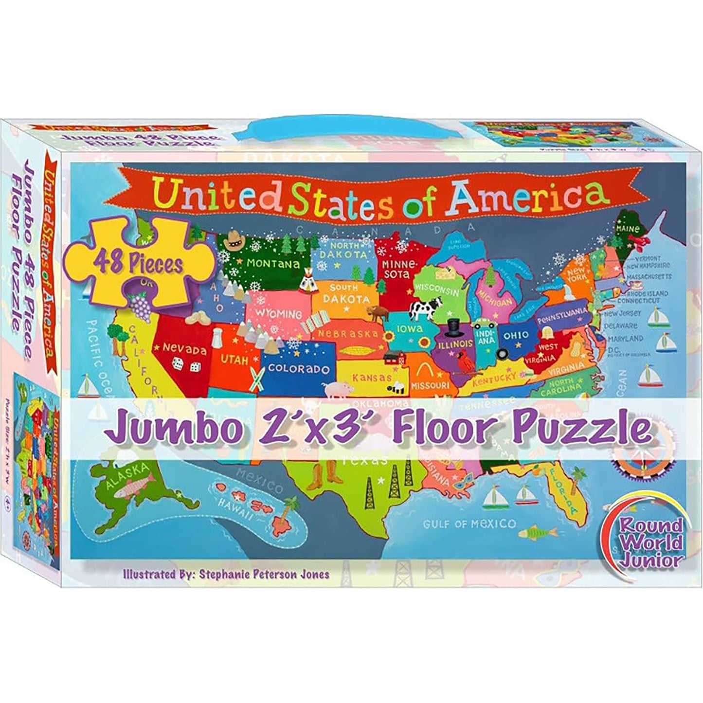 Round World Products USA Map Floor Puzzle for Kids - 48 pc