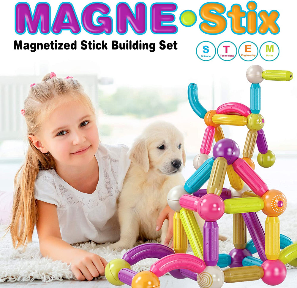 Contixo ST2 68-Piece Magnetic Building Sticks Set for Kids - Colorful 3D Construction Blocks