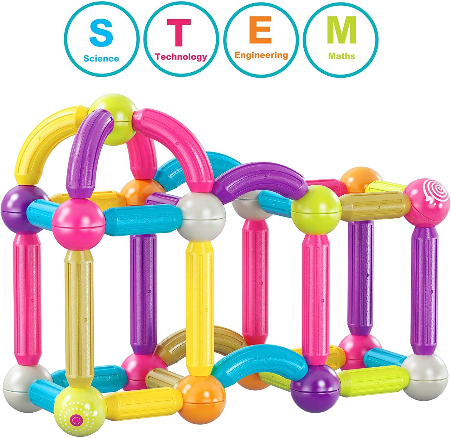 Contixo ST2 68-Piece Magnetic Building Sticks Set for Kids - Colorful 3D Construction Blocks