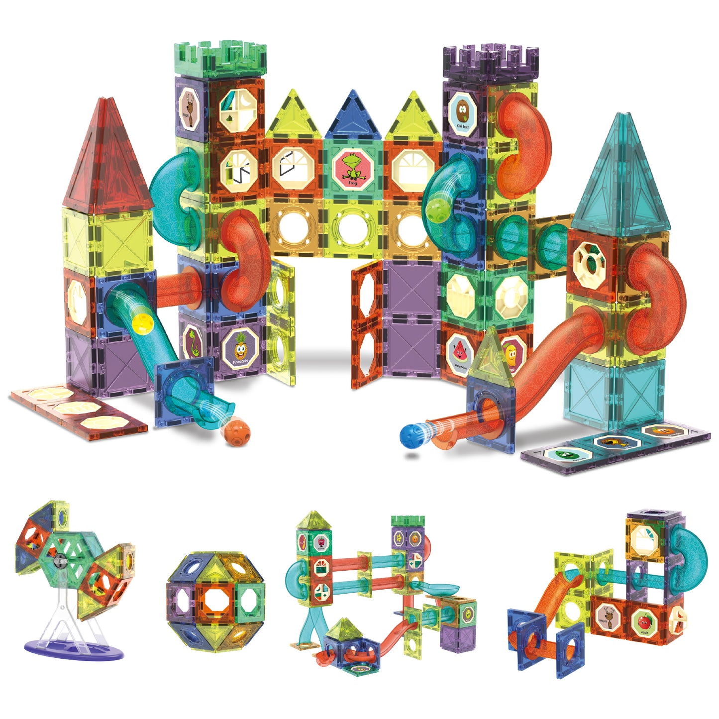 Contixo Glowing Marble Run Magnetic Tile Set 110 pcs, Educational & Sensory Toy Building Set Ages 3-8