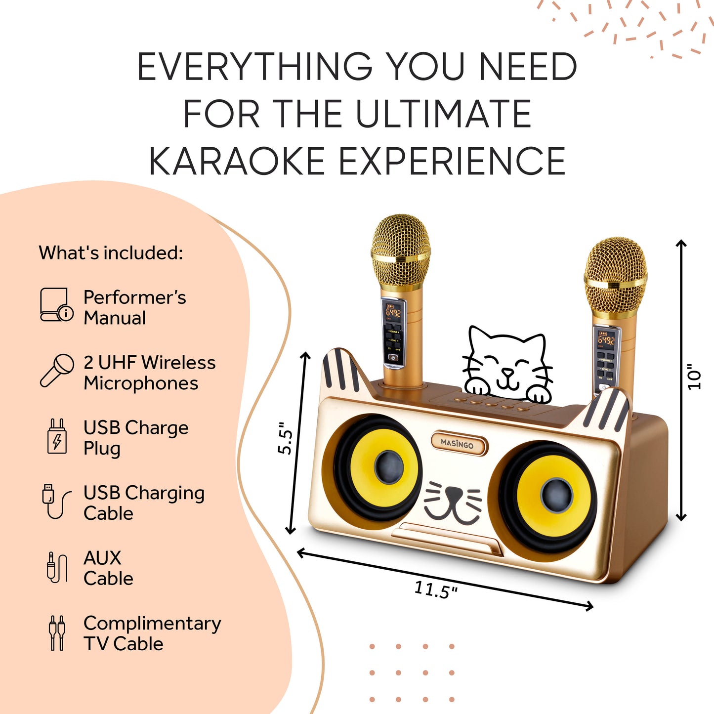 Masingo Spinto G3 Kitty Karaoke Machine with Dual Wireless Microphones