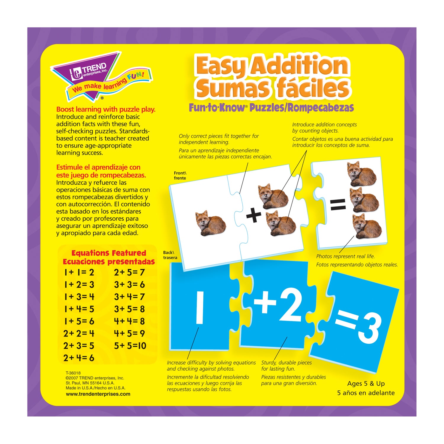 TREND Easy Addition Fun-to-Know Puzzles - Bilingual Learning Set - Pack of 2